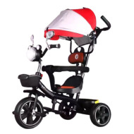 High Quality Toddler Tricycle, 4-in-1 Trike with Parent Handle, Adjustable Canopy, Storage, Safety Harness and Wheel Brakes, Baby Stroller